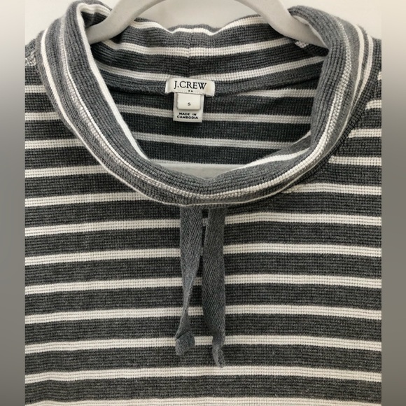 J. Crew Striped Funnelneck Pockets Waffle Knit Sweatshirt - Picture 3 of 16